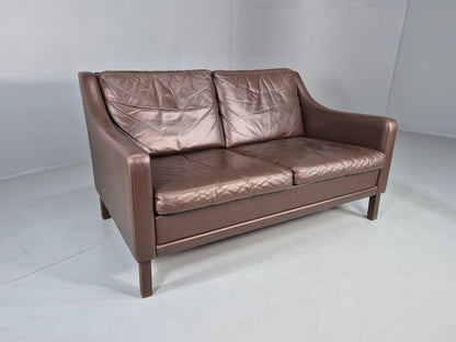 Vintage Mid Century 2 Seater Sofa Brown Leather Danish 1970s Retro MCM EB12468