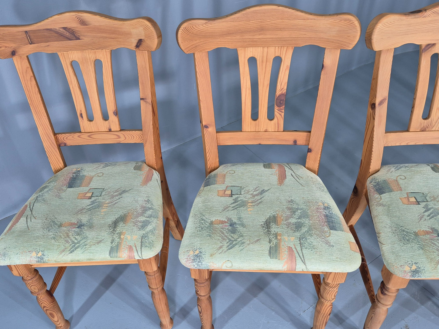 6 Vintage Danish Pine 1980s Dining Chairs Original Upholstery Retro EB12397