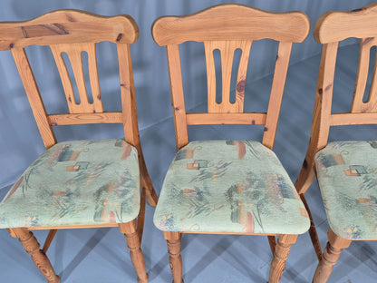 6 Vintage Danish Pine 1980s Dining Chairs Original Upholstery Retro EB12397