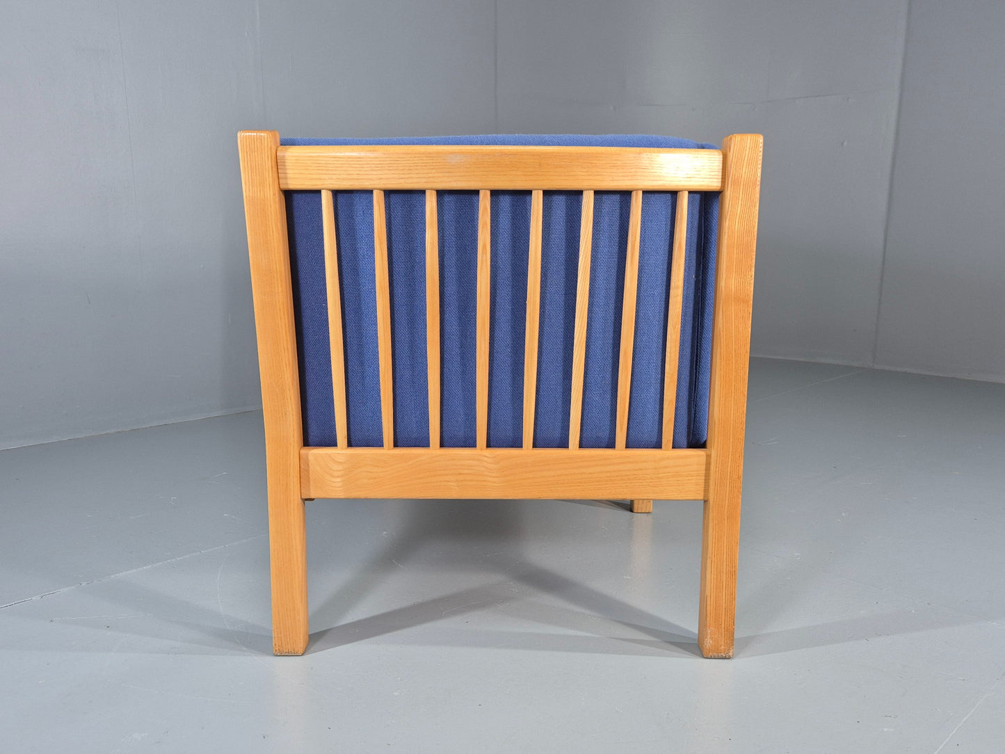 Vintage Swedish 2 Seater Sofa Brdr Andersen Beech Frame Blue 1980s Retro EB12369