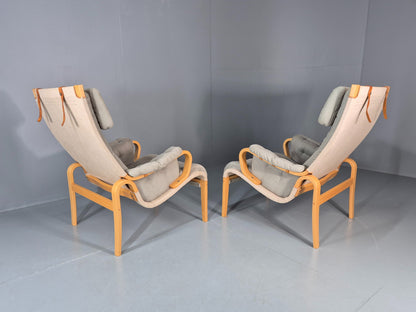 2 Pernilla Lounge Chairs Sweden Vintage Bruno Mathsson Blue Grey EB11336