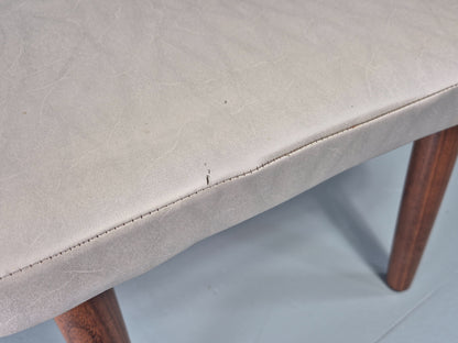 Vintage Mid Century Footstool Danish Cream Vinyl Teak Legs 1960s Retro EB12055