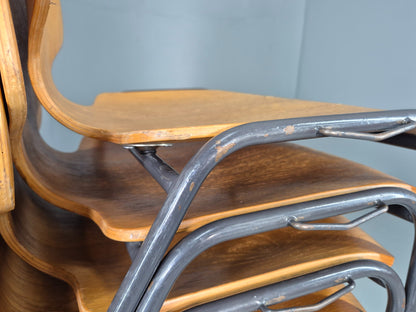 10 Vintage Stacking Chairs Industrial Danish Design Bent Ply Retro MCM EB12658