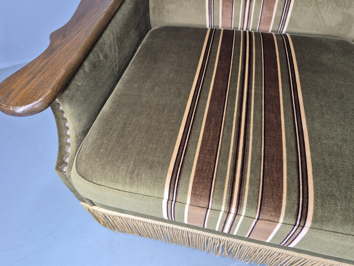 Vintage Danish 3 Seater Sofa 1970s Kjaernulf Styled Green Stripe Retro EB12729