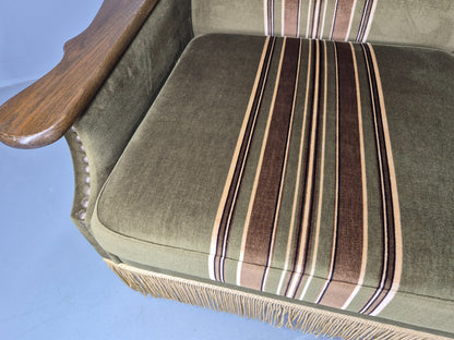 Vintage Danish 3 Seater Sofa 1970s Kjaernulf Styled Green Stripe Retro EB12729