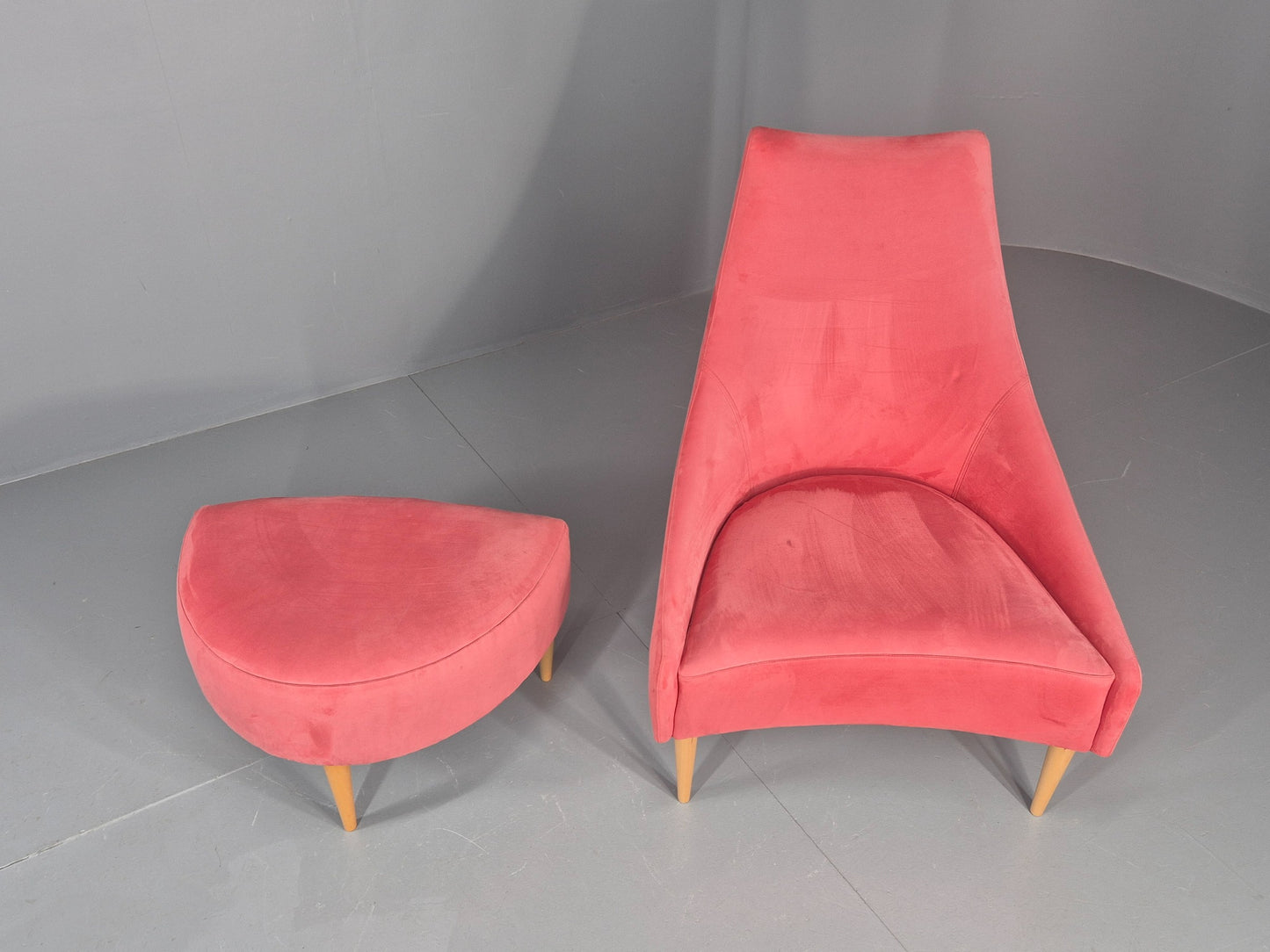 Vintage Silencio Chair and Footstool Pink Velvet Design Richard Ferrer  EB11943