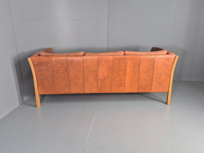 Vintage 3 Seater Sofa Tan Leather Stouby Style 1980s Retro MCM EB10104