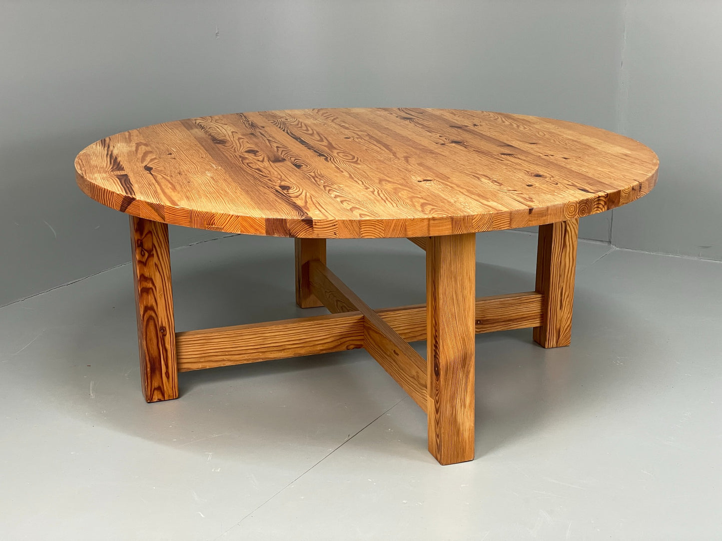 Vintage Coffee Table Round Solid Pine Swedish 1970s Wilhelmsson Style EB11177