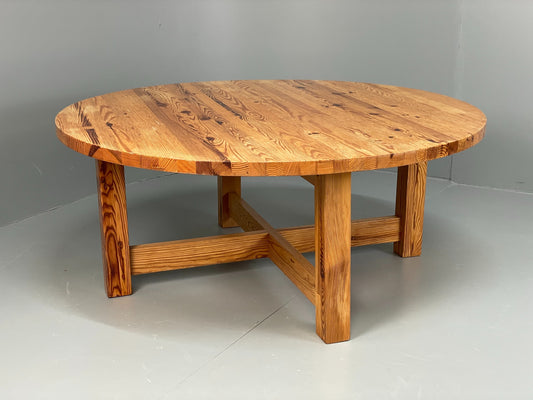 Vintage Coffee Table Round Solid Pine Swedish 1970s Wilhelmsson Style EB11177
