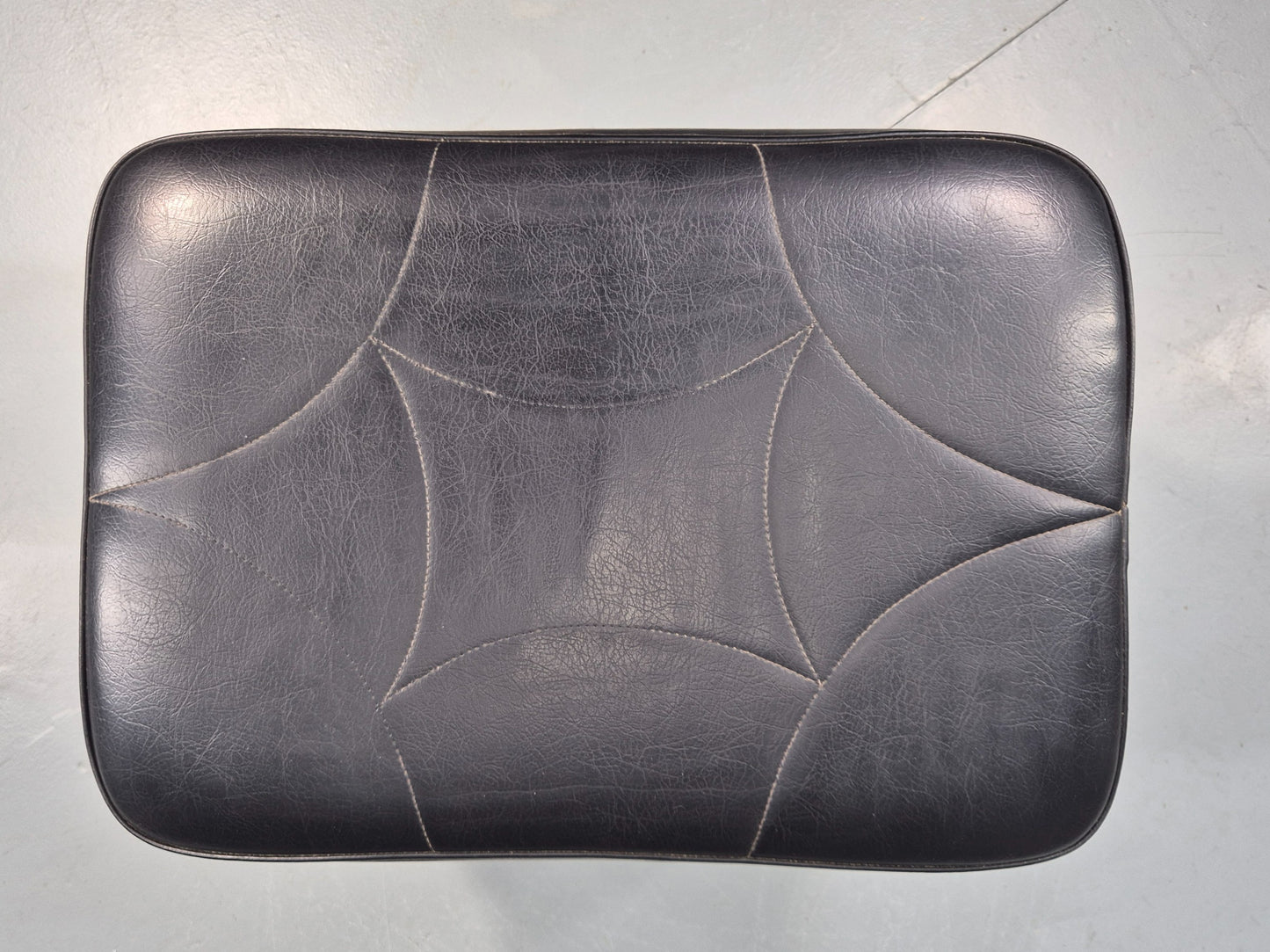 Vintage Mid Century Footstool Danish Black Vinyl Teak Legs 1960s Retro EB12012