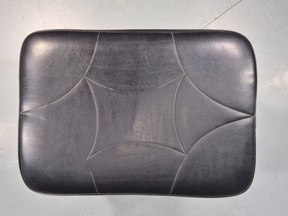 Vintage Mid Century Footstool Danish Black Vinyl Teak Legs 1960s Retro EB12012