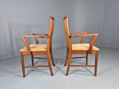 2 Vintage McIntosh Carver Dining Chairs Teak Frames Gold Velour Seats EB12181