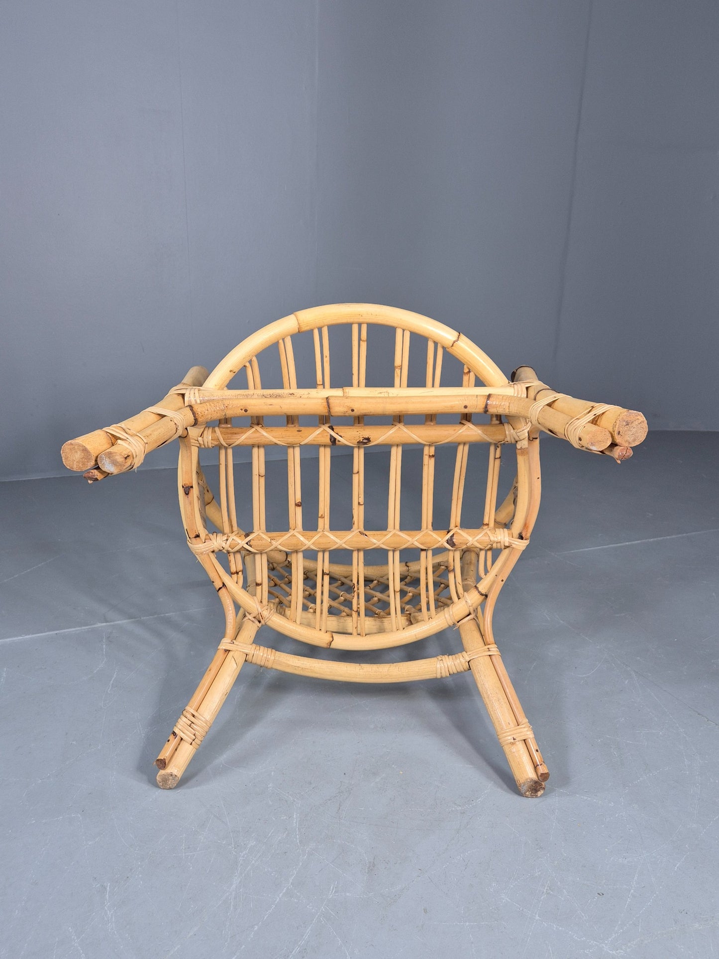 Vintage Bent Bamboose and Rattan Lounge Chair 1980s Retro Eb12649