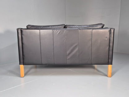 Vintage 2 Seater Sofa Black Leather 1980s Retro Mid Century Style EB08614