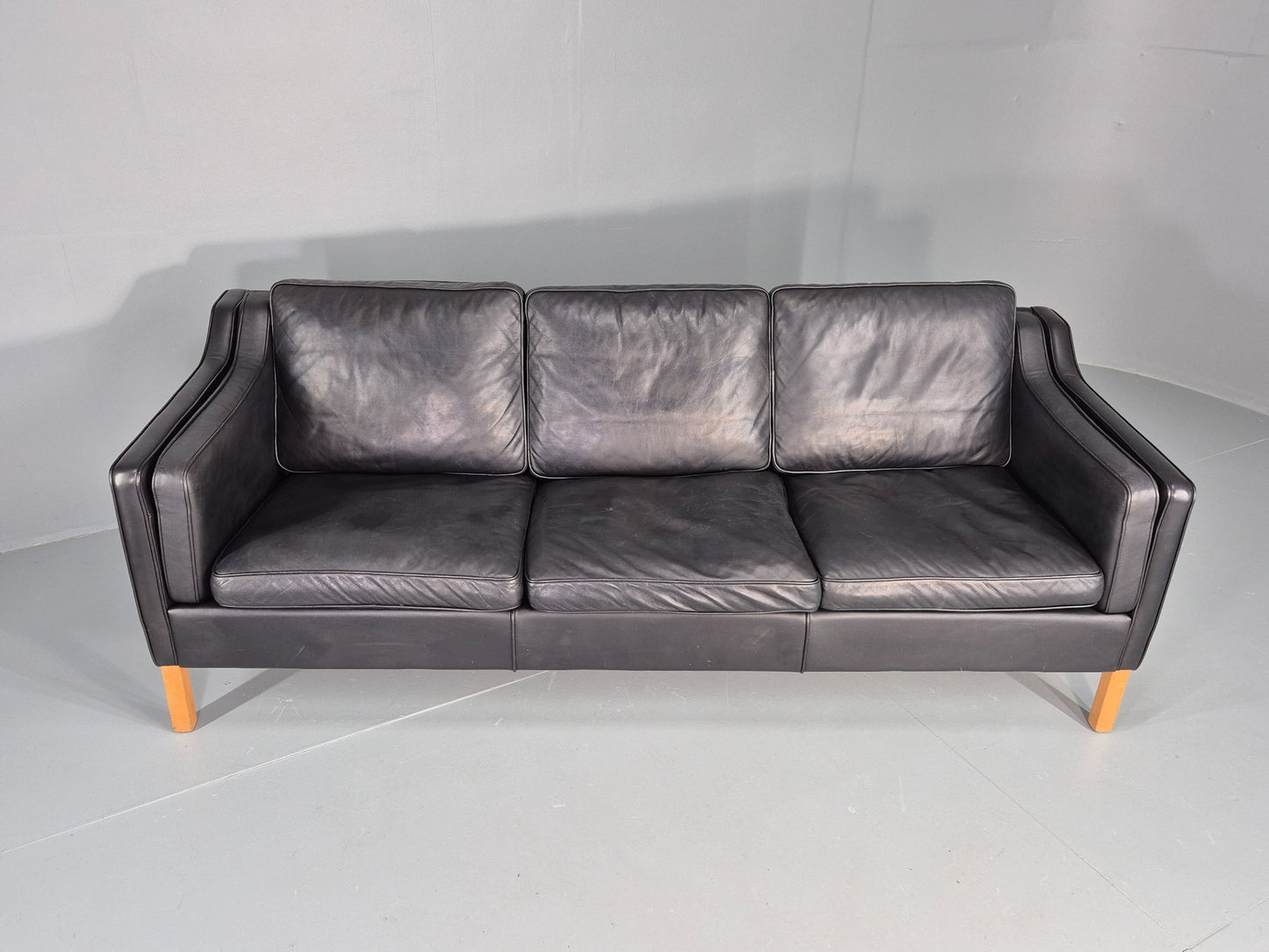 Vintage Danish 3 Seat Sofa Black Leather Danish  Mogensen 1980s Retro EB12406
