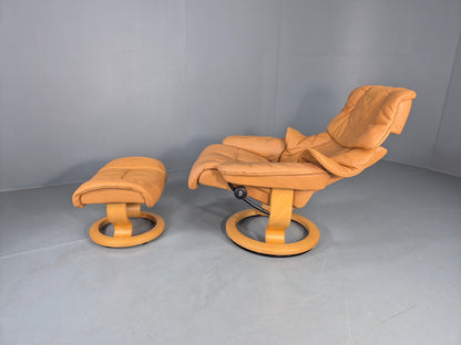 Vintage Stressless Reno Armchair with Matching Footstool Swivel Recline EB12589