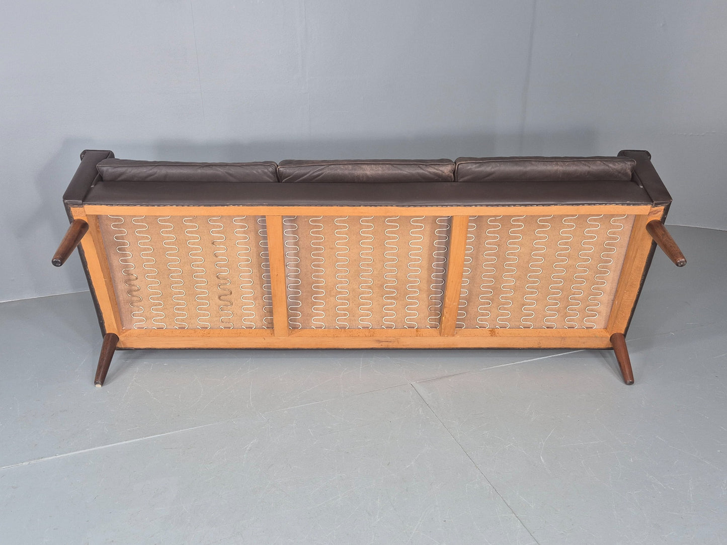 Vintage Mid Century 3 seater Danish Brown Leather Sofa Retro 1960s EB12261