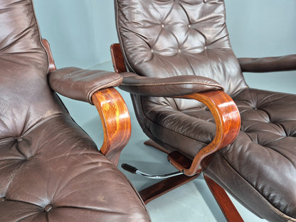 2 Vintage Danish Lounge Chairs Swivel Recline Leather Mid Century Retro EB13093