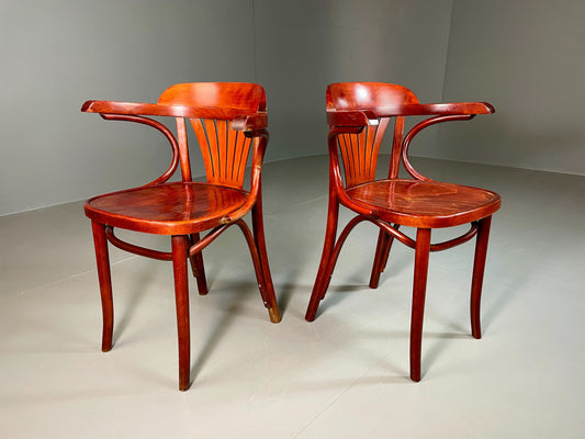 2 Bistro Chairs Thonet style Mahogany Colour Late Twentieth Century EB06253