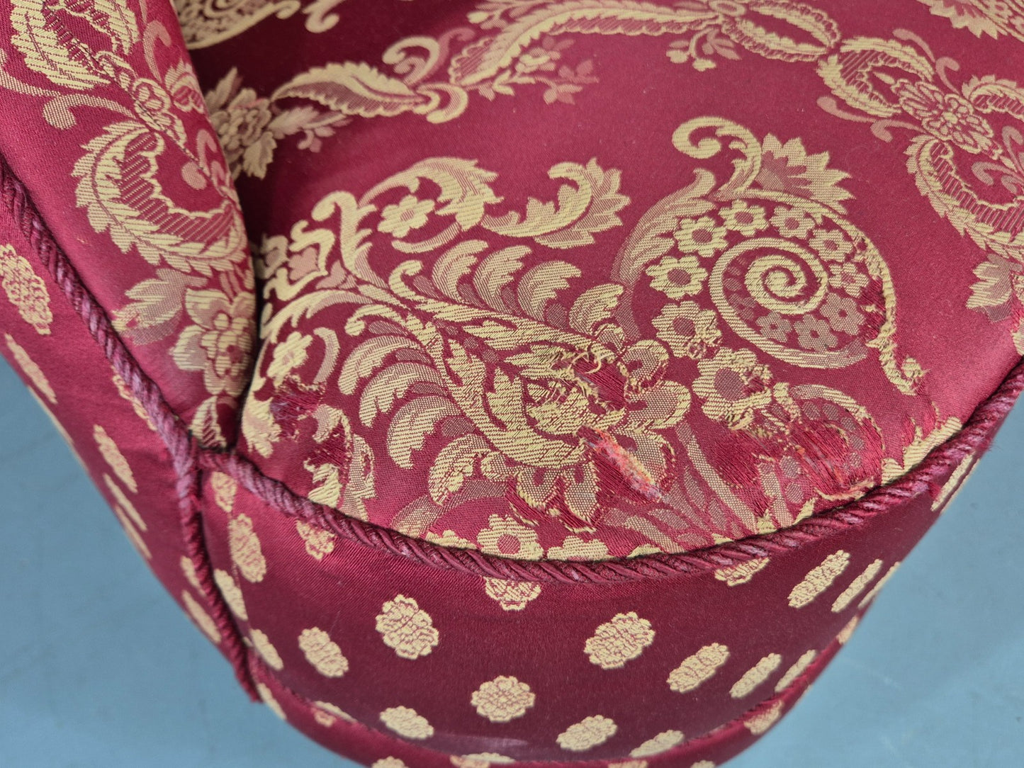 Antique 2 Seat Sofa Danish Serpentine curved Form Red Damask 1900s EB12754