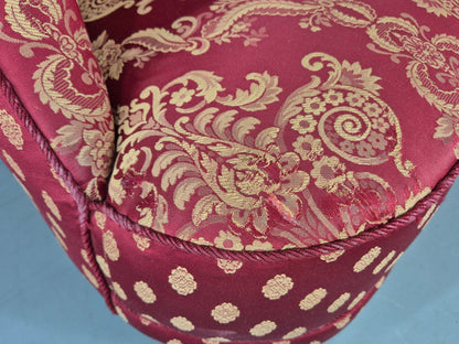 Antique 2 Seat Sofa Danish Serpentine curved Form Red Damask 1900s EB12754