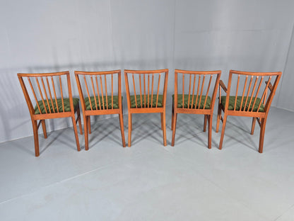 5 Vintage 1960s Dining Chairs Beech Wood frames Green Velvet Seats Retro EB12184