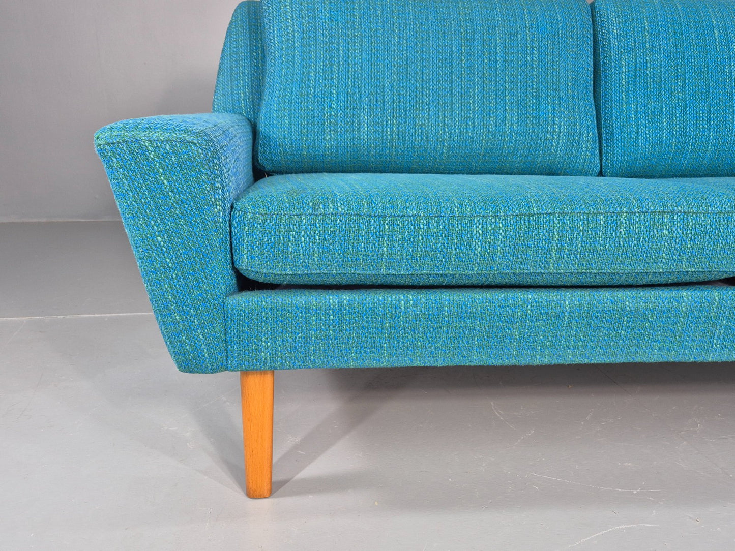 Vintage Mid Century 2 Seater Sofa Swedish 1960s Original Blue Wool Retro EB11079