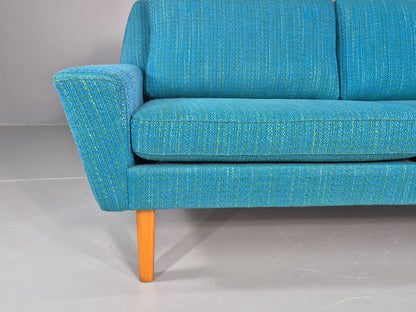 Vintage Mid Century 2 Seater Sofa Swedish 1960s Original Blue Wool Retro EB11079