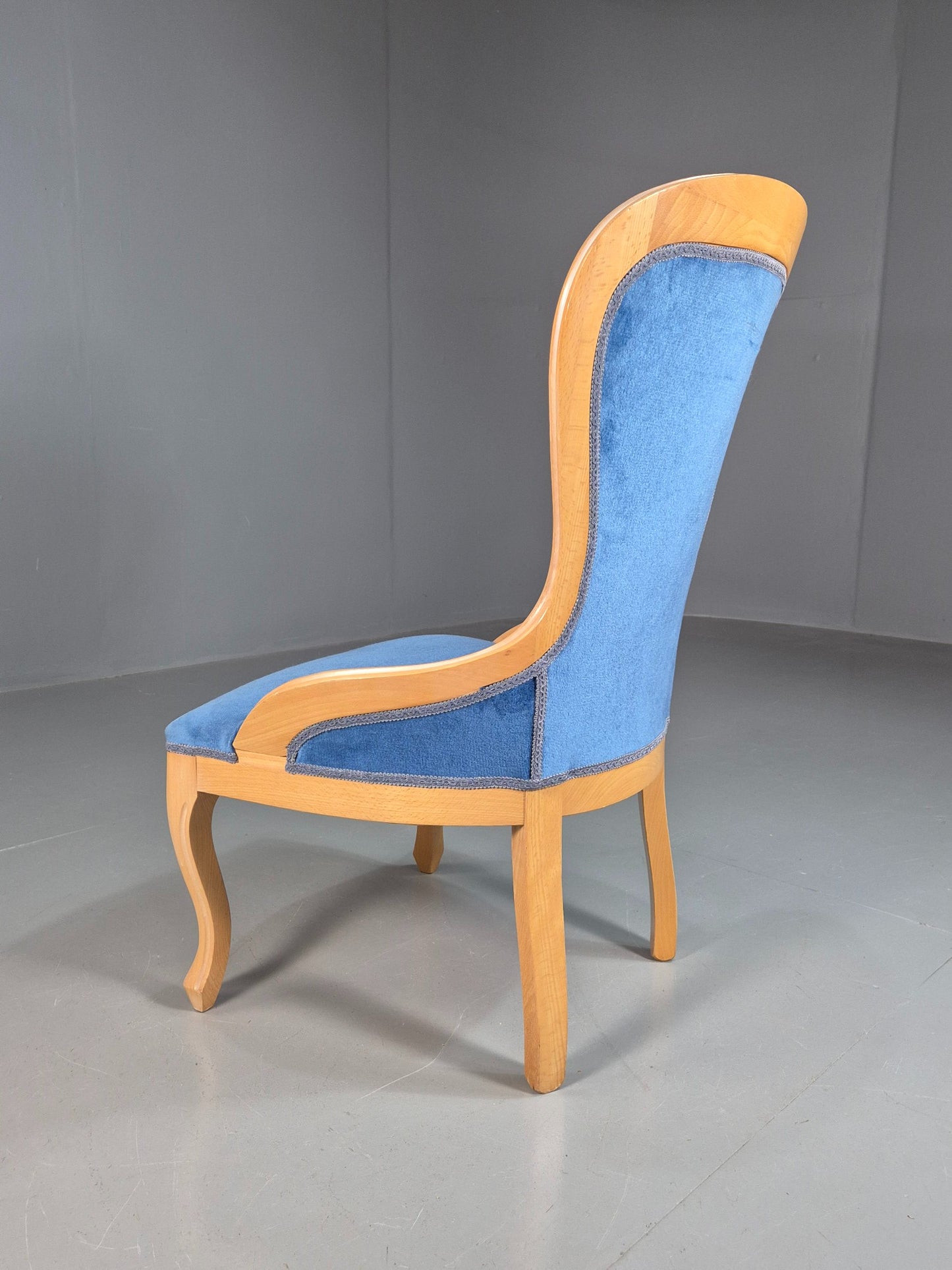 Vintage Saloon Suite Armless Chair Blue Velvet Modern Antique Style EB07876