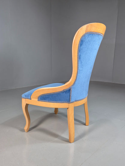 Vintage Saloon Suite Armless Chair Blue Velvet Modern Antique Style EB07876
