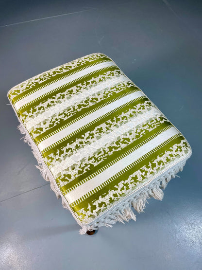 Vintage Danish 1960s Regency Revival Foot Stool White & Green Retro EB06333