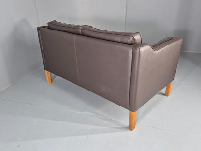 Vintage 2 Seater Sofa Danish Brown Leather 80s Retro MCM Mogensen Style EB12431