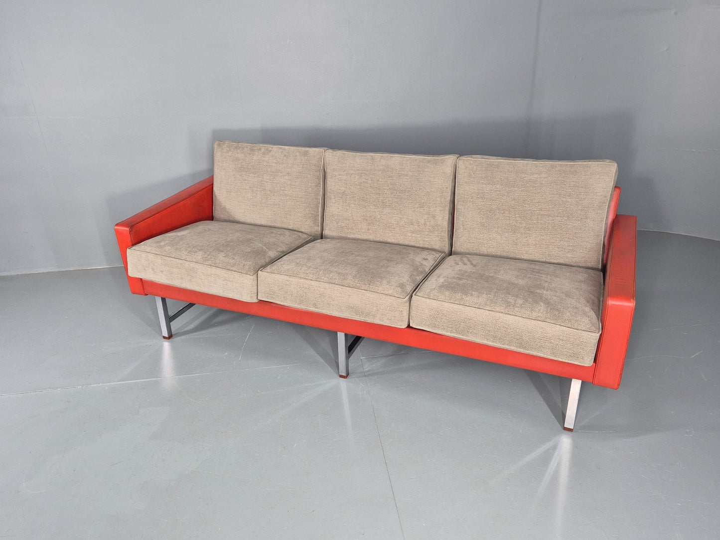 Vintage 3 Seat Sofa 1960s Swedish Red Leather New Cushions MCM Retro  EB11121