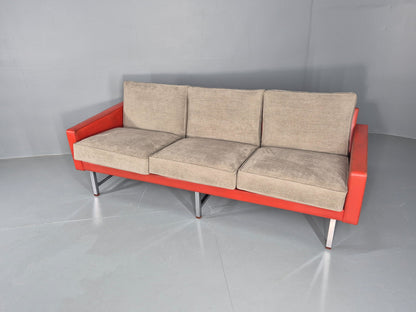 Vintage 3 Seat Sofa 1960s Swedish Red Leather New Cushions MCM Retro  EB11121