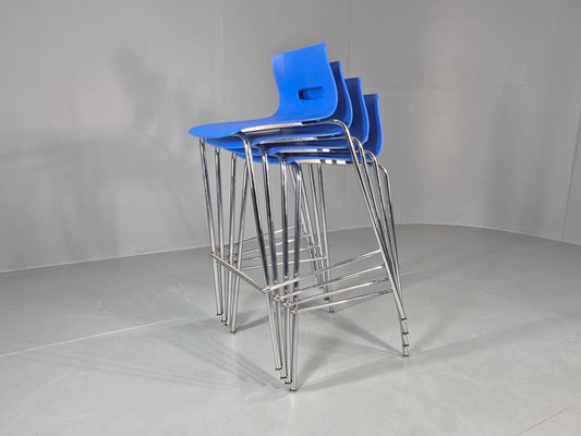 4 Bar Stools Modern Design Allermuir Casper Blue Chromed Steel Frame EB12999
