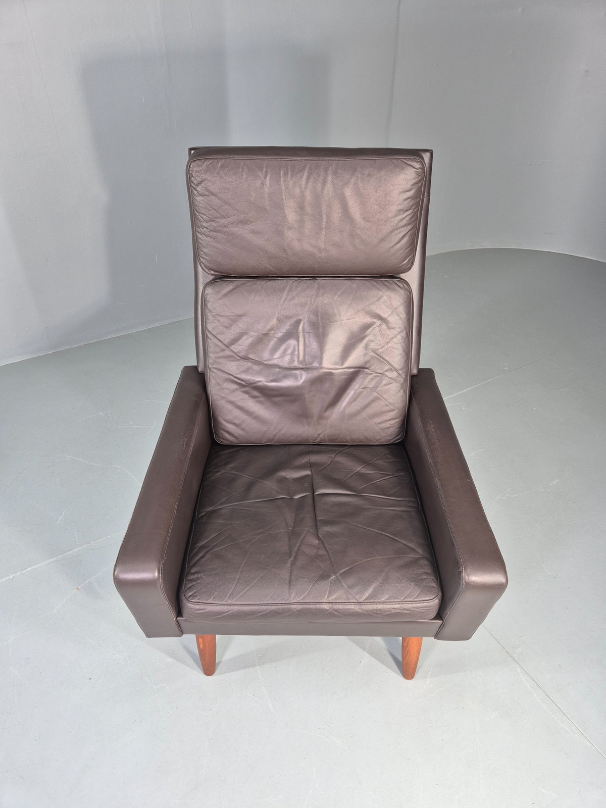 Vintage Danish Design Lounge Chair Brown Leather 1960s High Back MCM  EB13064