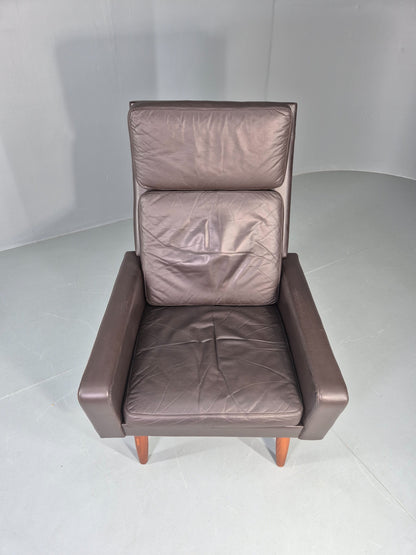 Vintage Danish Design Lounge Chair Brown Leather 1960s High Back MCM  EB13064