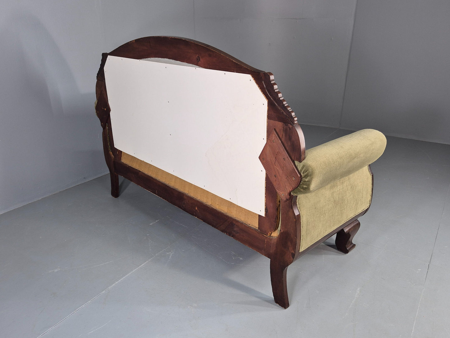 Antique 2 seater Sofa curved back rail Mahogany Exposed Frame 1900s EB12757