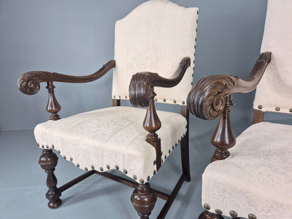 2 Vintage Carolean Style Oak Armchairs 1950s Danish Repro Quality Eb12641