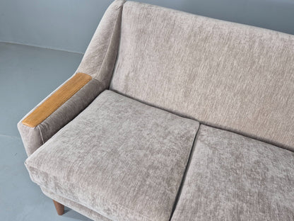Vintage 3 Seater Danish Mid Century Sofa Oak Frame Paws New Upholstery EB11125