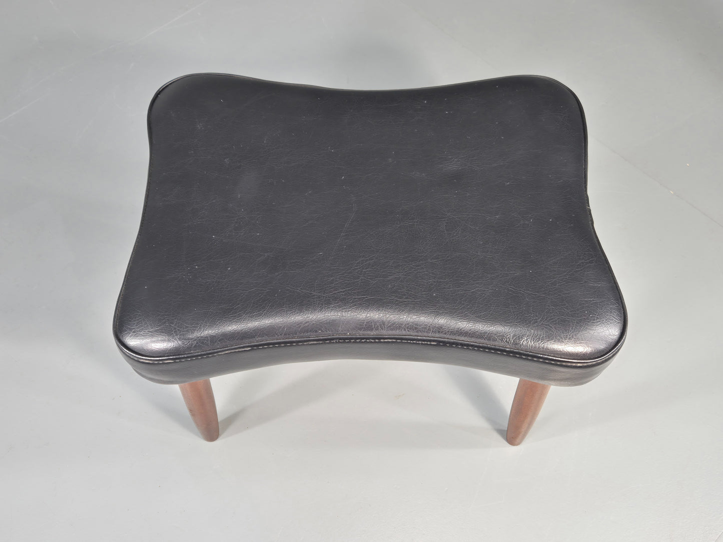 Vintage Mid Century Danish Footstool Black Vinyl Teak Legs 1960s Retro EB12025