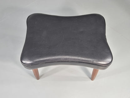 Vintage Mid Century Danish Footstool Black Vinyl Teak Legs 1960s Retro EB12025