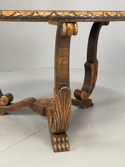 Vintage Carved Coffee Table Elm Art Deco Lion Feet 1950s EB11190