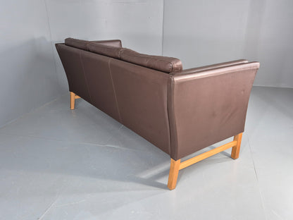 Vintage 3 Seater Sofa Danish Brown Leather Mid Century Skippers Retro EB10493