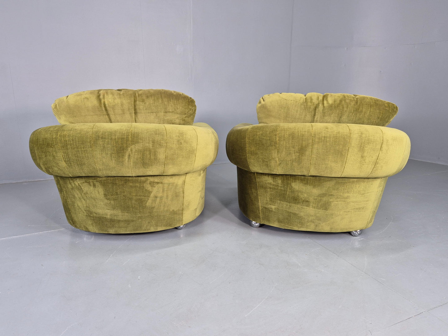 2 Vintage 1970s Lounge Chairs Danish Design Green Velvet Velour Retro EB12640