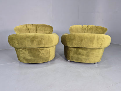 2 Vintage 1970s Lounge Chairs Danish Design Green Velvet Velour Retro EB12640