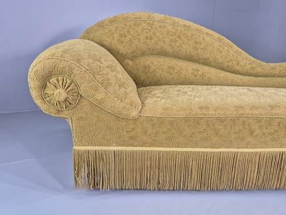 Vintage Danish Art Deco Chaise Lounge Green Moquette Tassels and Curves EB12765