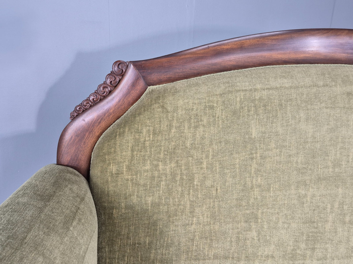 Antique 2 seater Sofa curved back rail Mahogany Exposed Frame 1900s EB12757