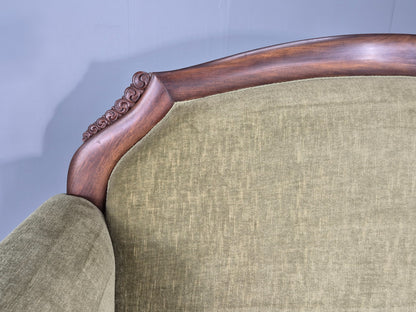 Antique 2 seater Sofa curved back rail Mahogany Exposed Frame 1900s EB12757
