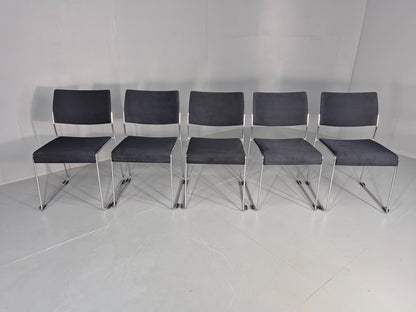 5 Vintage Stacking Chairs Chrome Rod and Black Cloth Brunner Brand EB12003